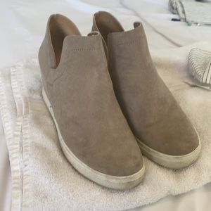 Tan wedge booties